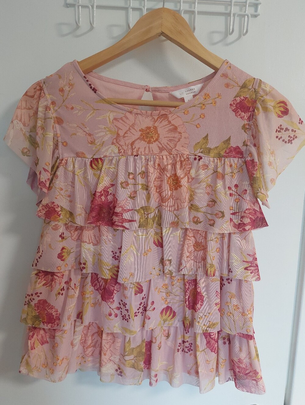 LC Lauren Conrad Pink Floral Tiered Ruffle Dress